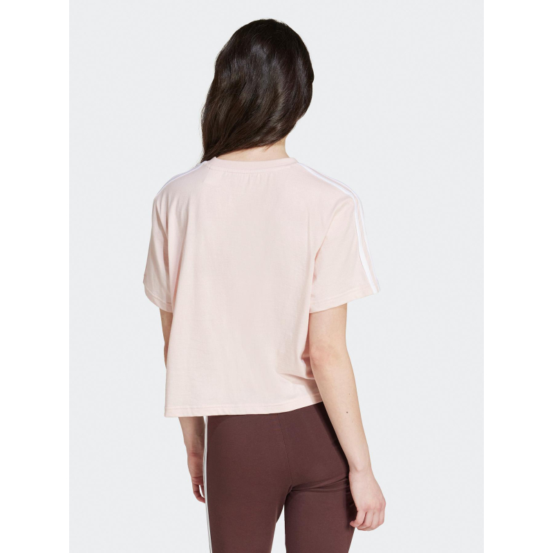 T-shirt crop bandes rose femme Adidas wimod