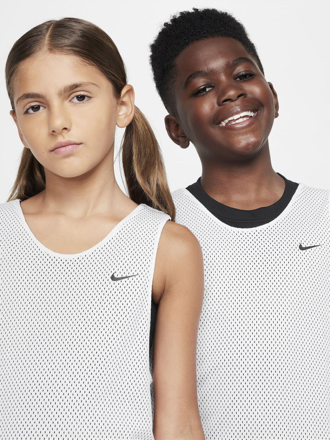 Maillot de basketball réversible dri-fit blanc et noir ado - Nike