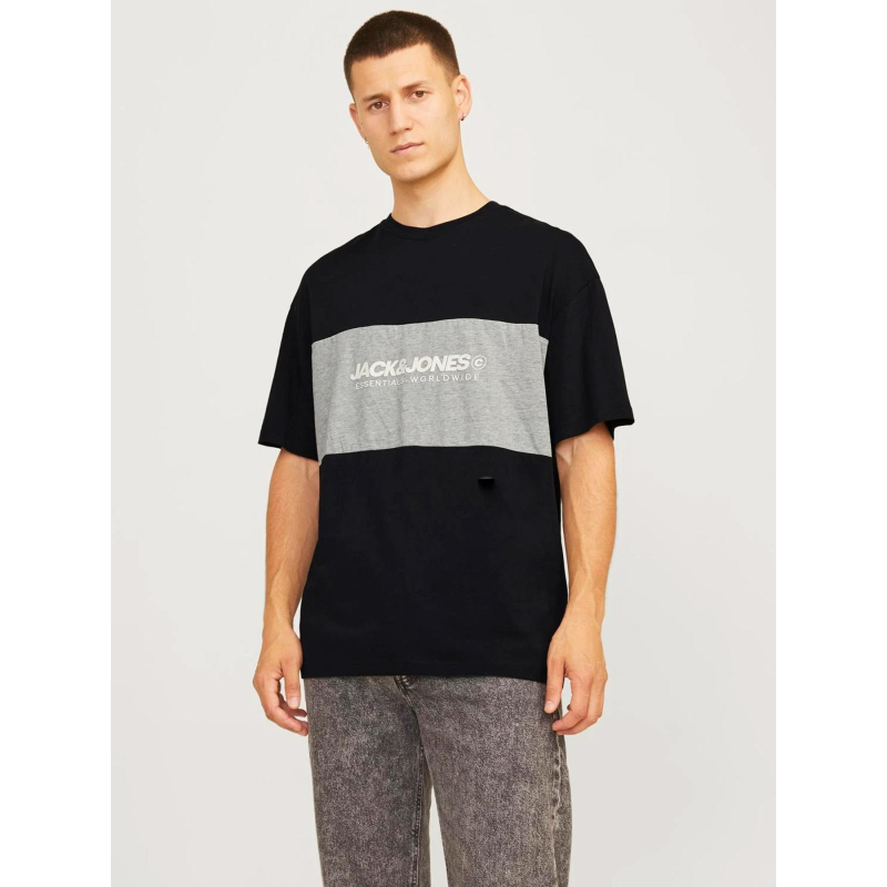 T-shirt logo col rond noir gris homme - Jack & Jones