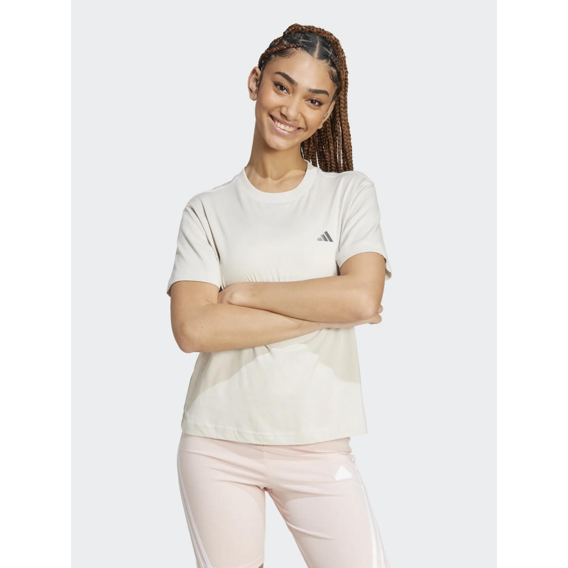 T-shirt à manches courtes logo brodé beige femme - Adidas