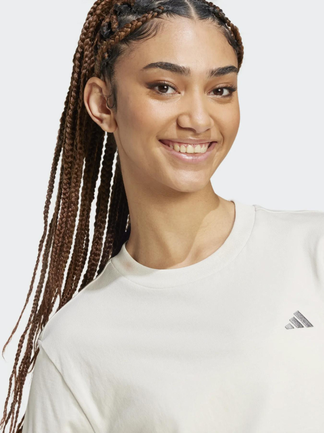 T-shirt à manches courtes logo brodé beige femme - Adidas