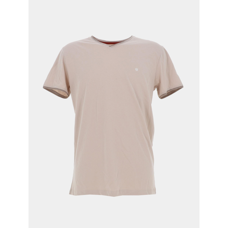 T-shirt col v uni tujiano beige homme - Benson & Cherry