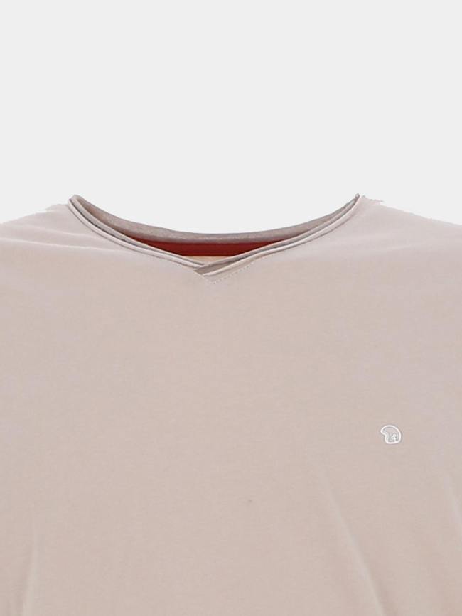 T-shirt col v uni tujiano beige homme - Benson & Cherry