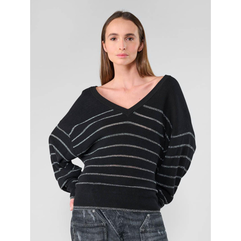 Pull à rayures brillantes more noir femme - Le Temps Des Cerises