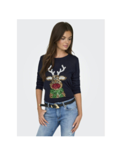 Pull de noël xmas fin à sequins bleu marine femme - Only
