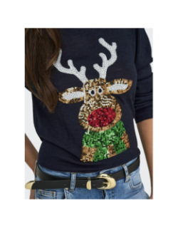 Pull de noël xmas fin à sequins bleu marine femme - Only