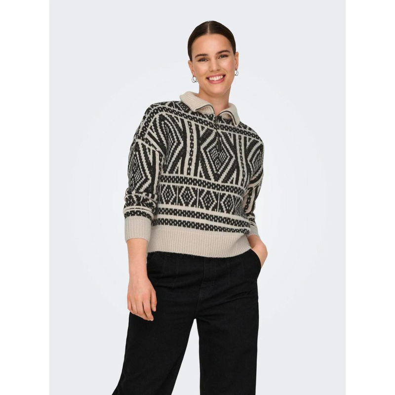 Pull col zippé felicia beige noir femme - Only