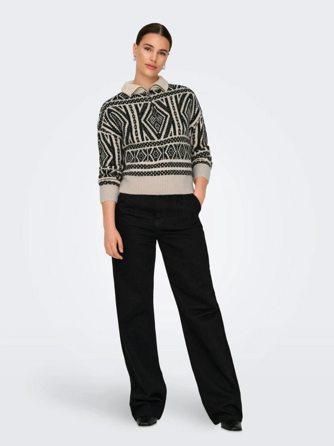 Pull col zippé felicia beige noir femme - Only