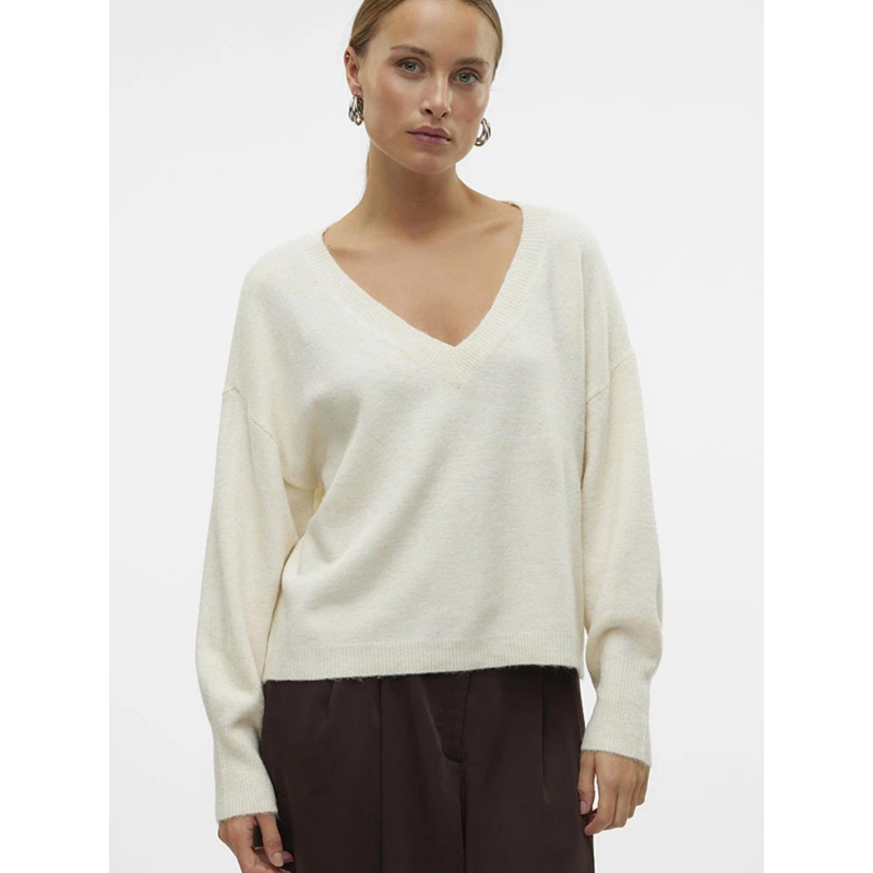 Pull col v jupiter beige femme - Vero Moda