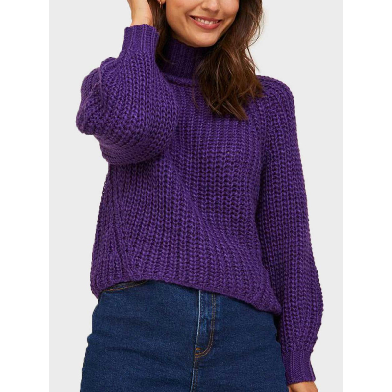 Pull crop col montant kelvy violet femme - Jjxx