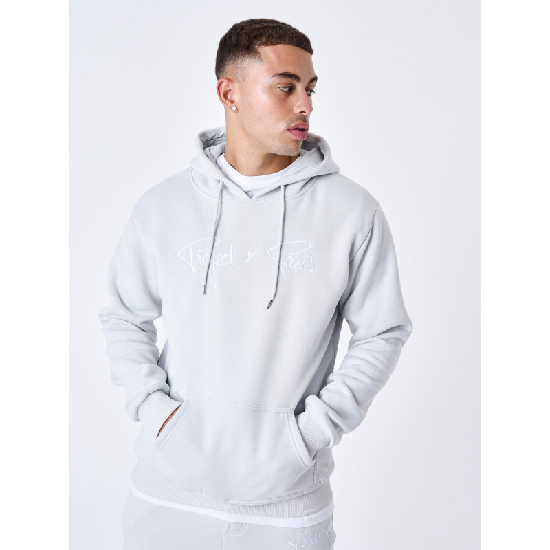 Sweat à capuche essential logo gris blanc homme - Project X Paris