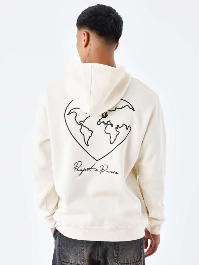 Sweat à capuche cœurmonde beige homme - Project X Paris
