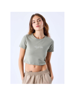 T-shirt crop logo brodé kaki femme - Project X Paris