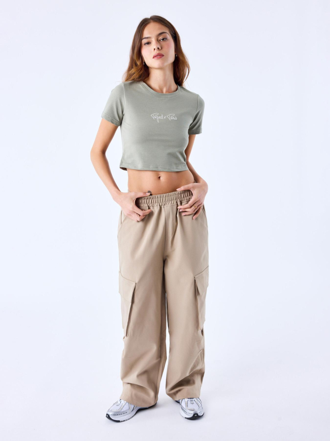 T-shirt crop logo brodé kaki femme - Project X Paris