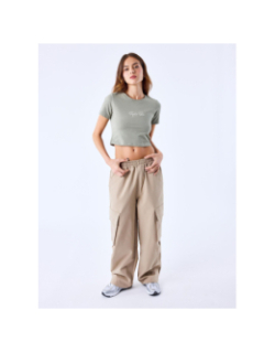 T-shirt crop logo brodé kaki femme - Project X Paris