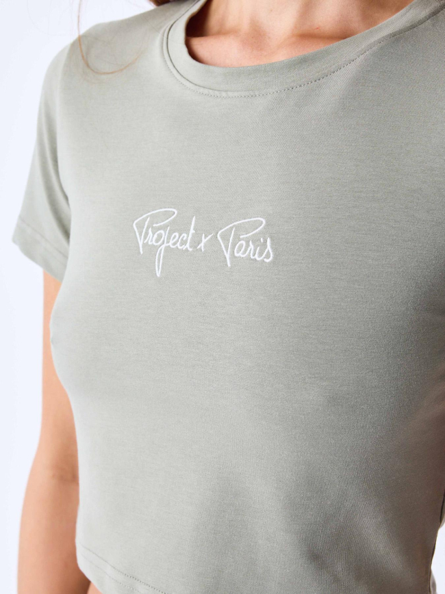 T-shirt crop logo brodé kaki femme - Project X Paris