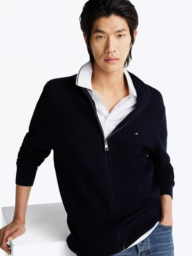 Gilet tricot à chevrons bleu marine homme - Tommy Hilfiger