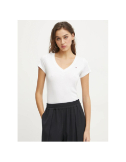 T-shirt col v slim uni blanc femme - Tommy Jeans