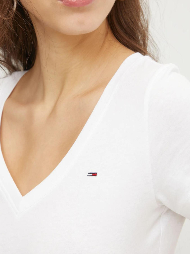 T-shirt col v slim uni blanc femme - Tommy Jeans