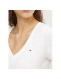 T-shirt col v slim uni blanc femme - Tommy Jeans