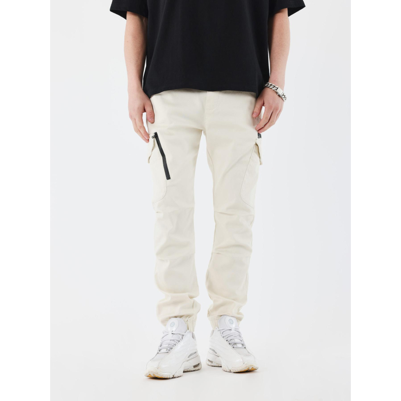 Pantalon cargo bas resserré blanc ivoire homme - Project X Paris