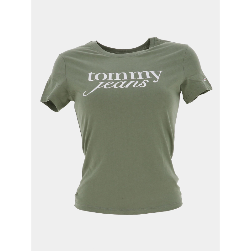 T-shirt slim essential logo kaki femme - Tommy Jeans