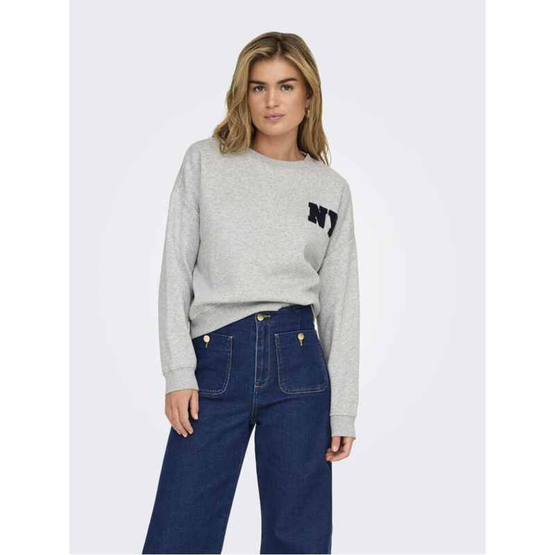 Sweatshirt oversize ny gris chiné femme - Only