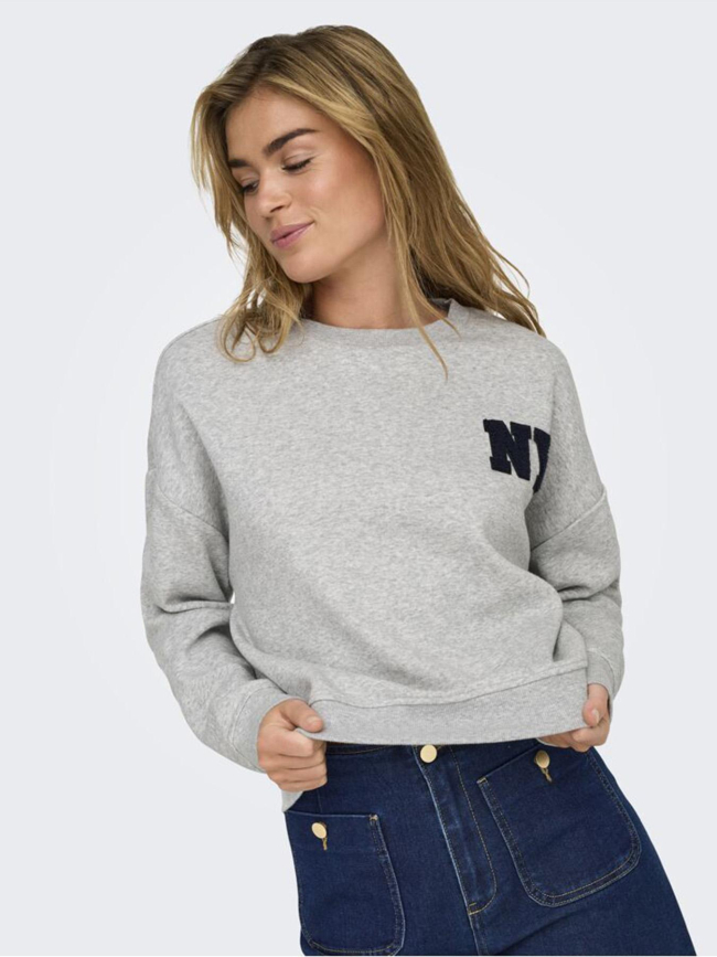 Sweatshirt oversize ny gris chiné femme - Only