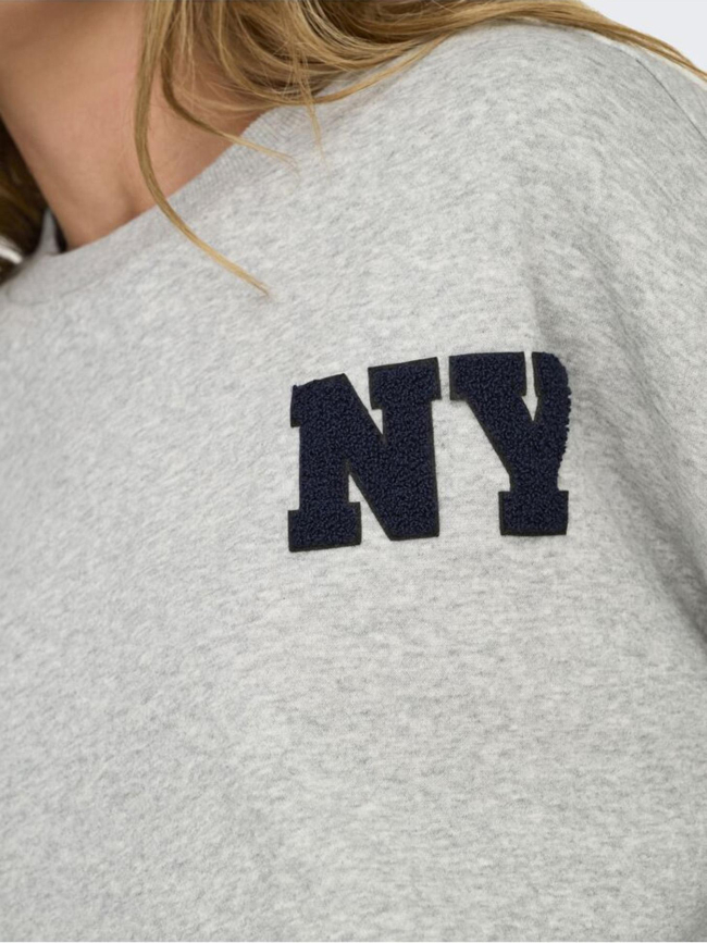Sweatshirt oversize ny gris chiné femme - Only