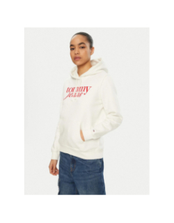 Sweat à capuche regular ess logo blanc femme - Tommy Jeans