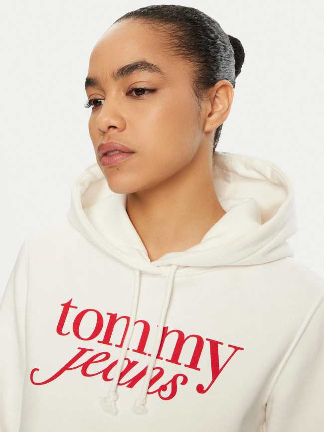 Sweat à capuche regular ess logo blanc femme - Tommy Jeans