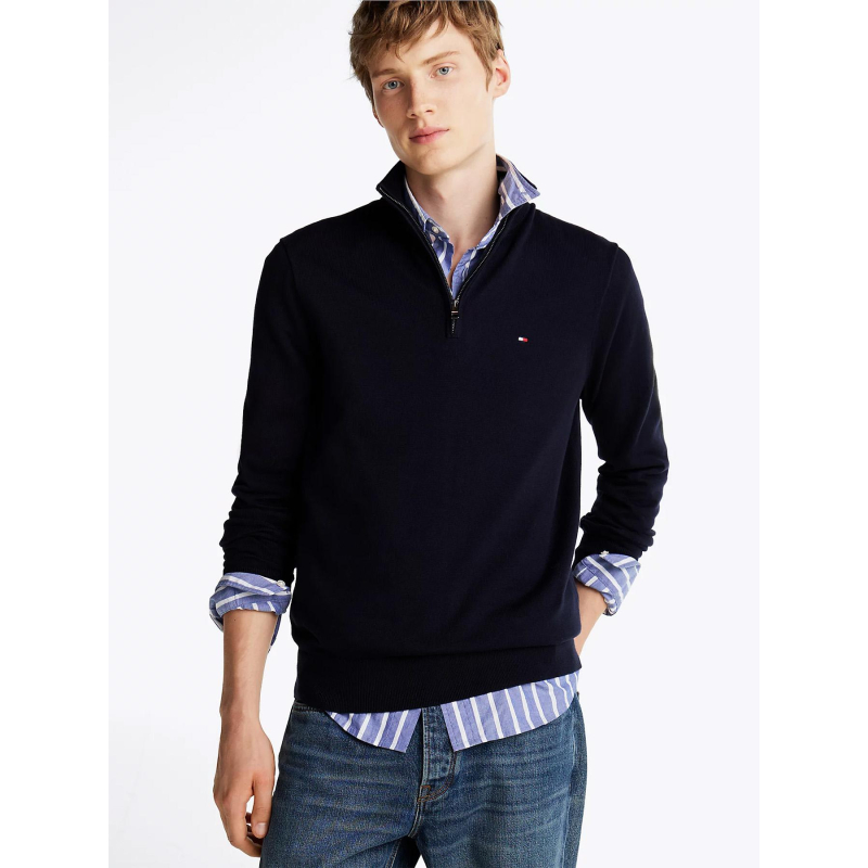 Pull col zippé essential bleu marine homme - Tommy Hilfiger