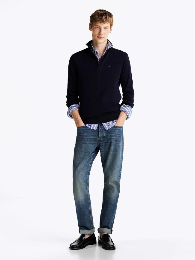 Pull col zippé essential bleu marine homme - Tommy Hilfiger