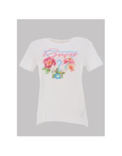 T-shirt logo fleurs pailletées blanc fille - Guess
