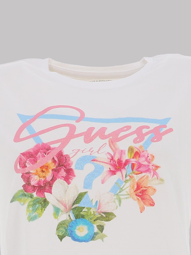 T-shirt logo fleurs pailletées blanc fille - Guess