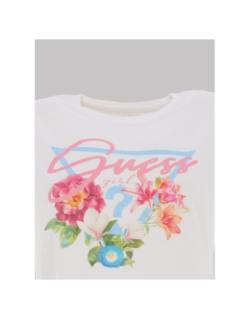 T-shirt logo fleurs pailletées blanc fille - Guess