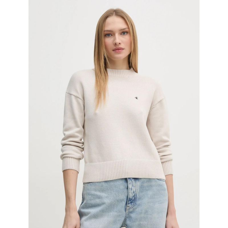 Pull monogramme beige femme - Calvin Klein Jeans