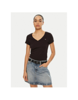T-shirt col v slim uni noir femme - Tommy Jeans