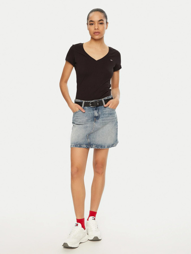 T-shirt col v slim uni noir femme - Tommy Jeans