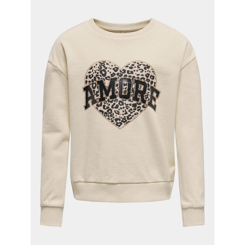 Sweat kogruna cœur motif leopard beige fille - Only