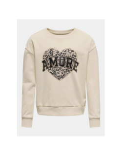 Sweat kogruna cœur motif leopard beige fille - Only