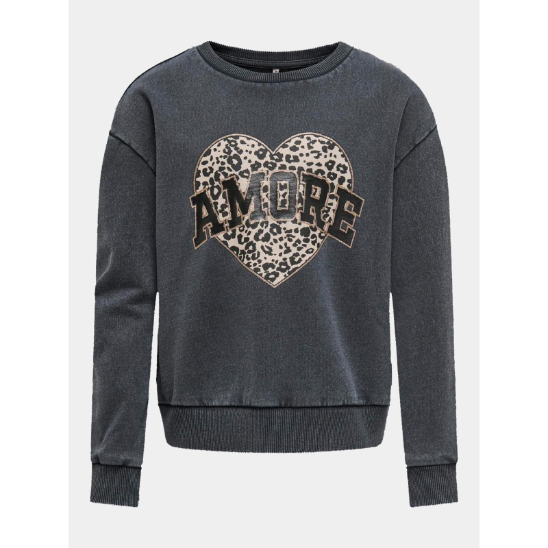 Sweat kogruna cœur otif léopard gris fille - Only
