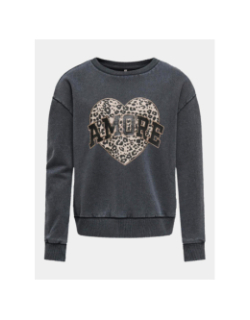 Sweat kogruna cœur otif léopard gris fille - Only