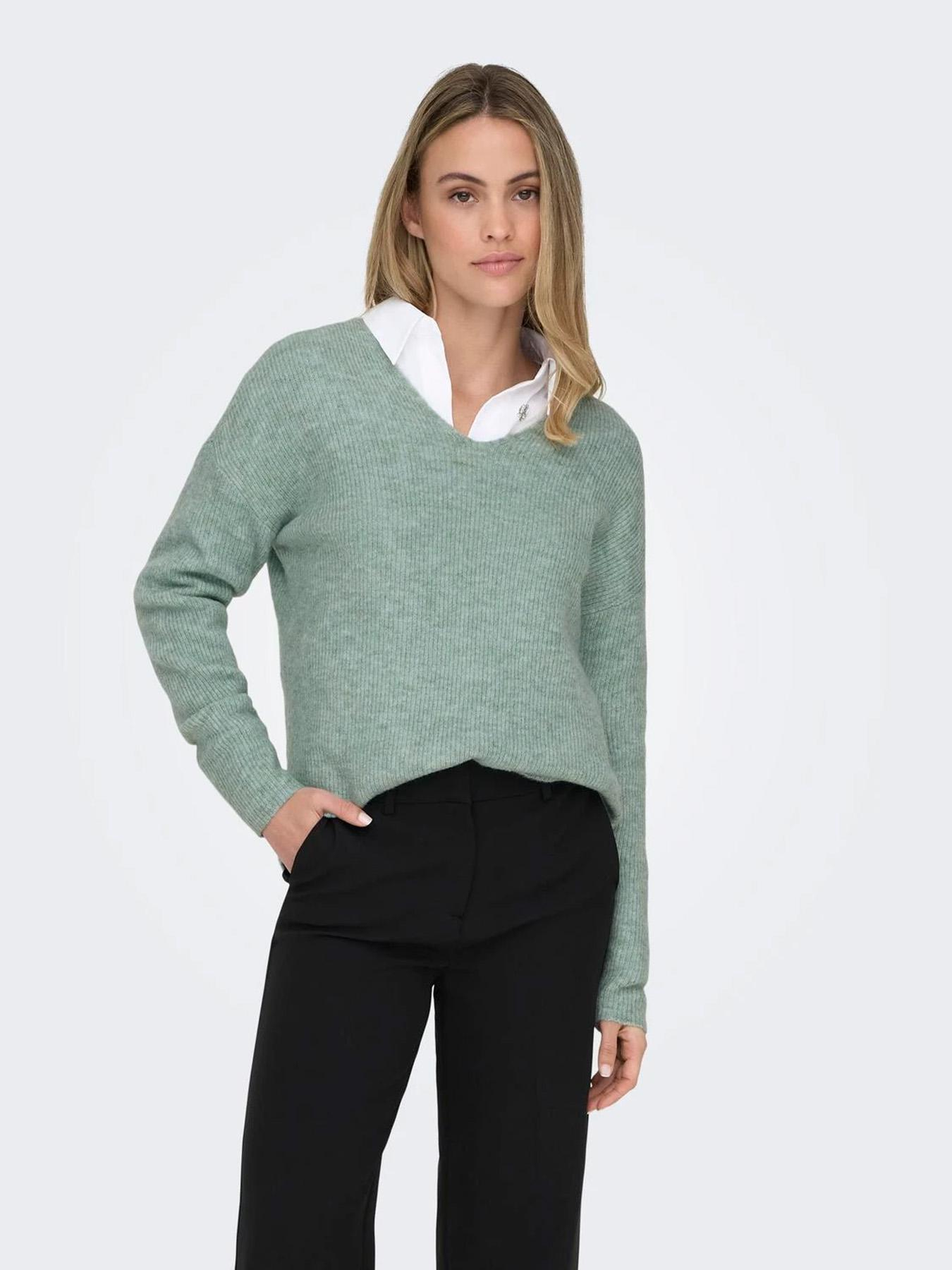 Pull col v camilla vert femme - Only