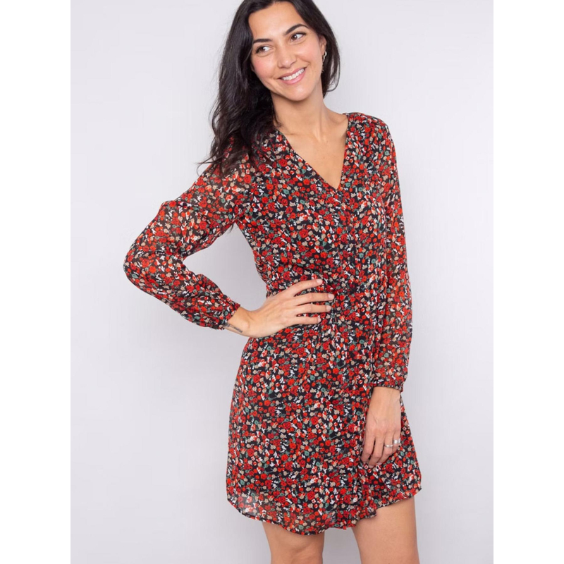 Robe à fleurs lagnes rouge et noir femme - Only