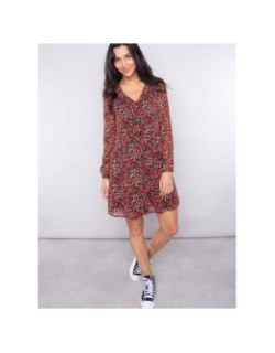 Robe à fleurs lagnes rouge et noir femme - Only