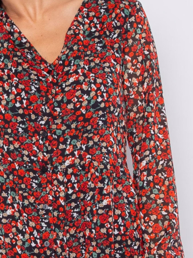 Robe à fleurs lagnes rouge et noir femme - Only