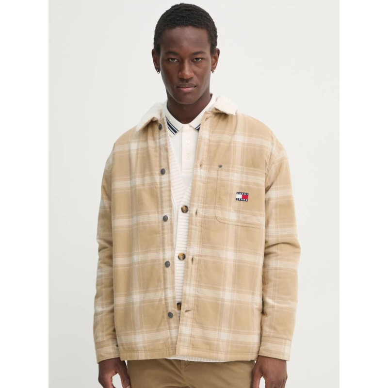 Veste sherpa à carreaux beige homme - Tommy Jeans
