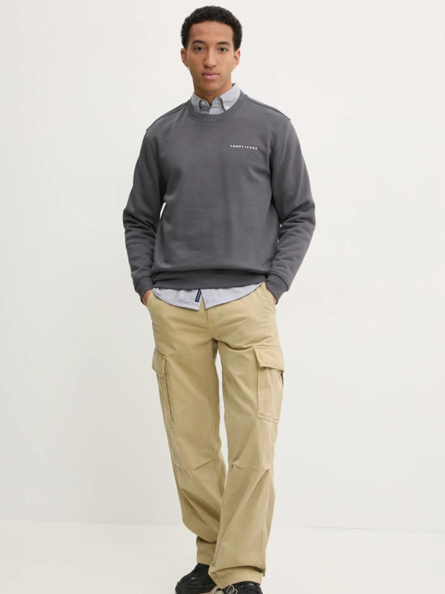 Sweatshirt regular linear logo gris homme - Tommy Jeans