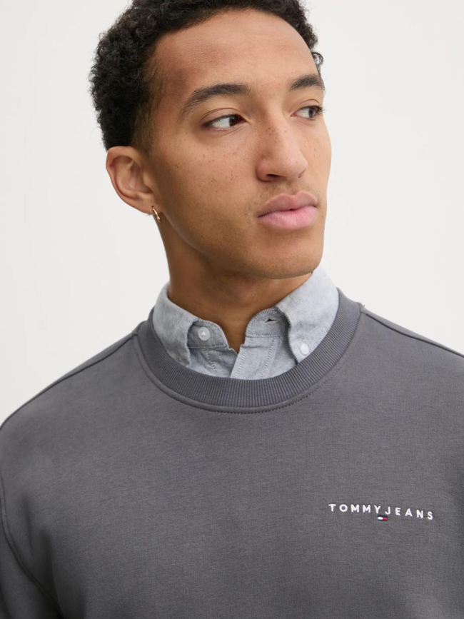 Sweatshirt regular linear logo gris homme - Tommy Jeans